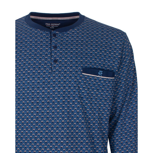 Paul Hopkins PHPYH16001A Paul Hopkins Heren Pyjama Polosluiting Blauw.