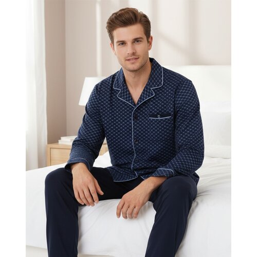Paul Hopkins PHPYH16006A Paul Hopkins Heren Doorknoop Pyjama Donker Blauw.