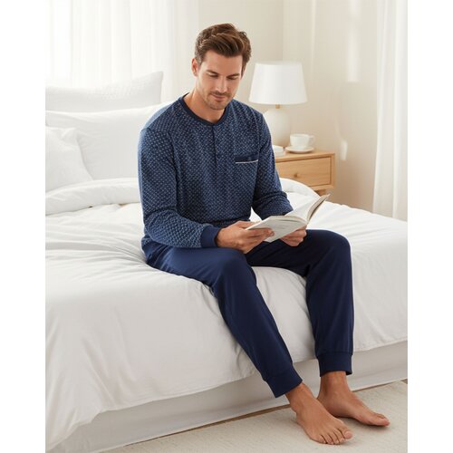 Paul Hopkins PHPYH16001A Paul Hopkins Heren Pyjama Polosluiting Blauw.