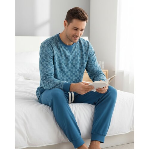 M.E.Q. MEPYH16003A MEQ Heren Pyjama Ronde Hals Aqua Blauw.