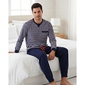 M.E.Q. MEPYH16002A MEQ Heren Pyjama Gestreept Ronde Hals Blauw.