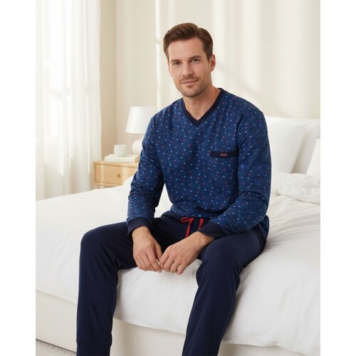 M.E.Q. MEPYH16001A MEQ Heren Pyjama V-hals Blauw.