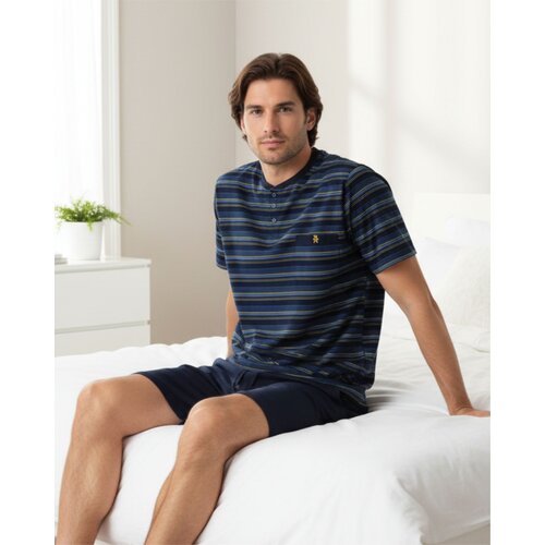 Paul Hopkins PHSAH16007A Paul Hopkins Heren Shortama Gestreept Polosluiting Donker Blauw.