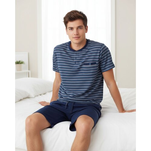 Paul Hopkins PHSAH16002A Paul Hopkins Heren Shortama Gestreept Polosluiting Blauw.