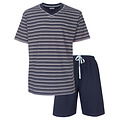 M.E.Q. MESAH16006A MEQ Heren Shortama Gestreept V-hals Donker Blauw.