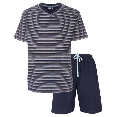 M.E.Q. MESAH16006A MEQ Heren Shortama Gestreept V-hals Donker Blauw.