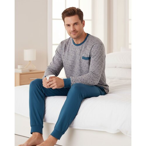 M.E.Q. MEPYH16008A MEQ Heren Pyjama Ronde Hals Grijs.