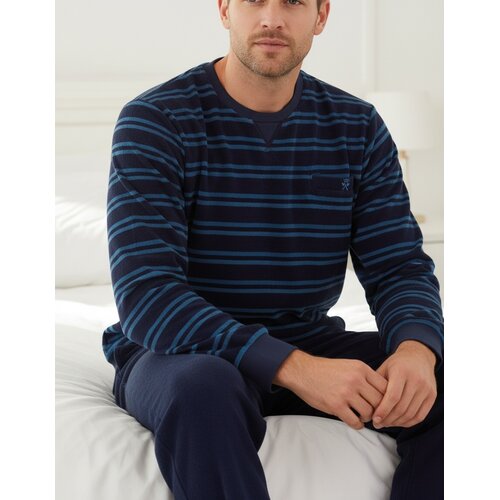 Paul Hopkins PHPYH25010A Paul Hopkins Heren Badstof Pyjama Donker Blauw.