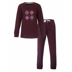 MEPYD26002A Medaillon Dames Pyjama Donkerrood.