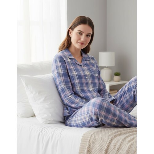 Irresistible IRPYD26004A Irresistible Dames Flanel Doorknoop Pyjama Blauw.