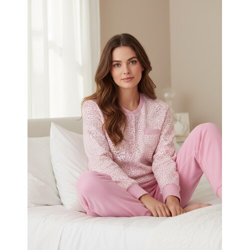 Tenderness TEPYD26014A Tenderness Dames Katoen-Fleece Pyjama Roze.