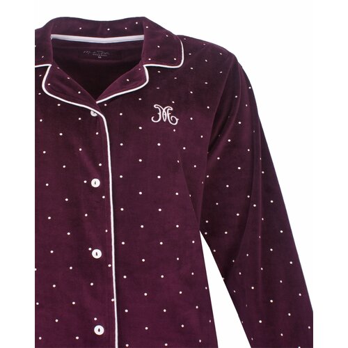 Medaillon MEPYD26011A Medaillon Dames Velours Doorknoop Pyjama Donkerrood.