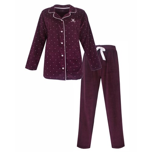 Medaillon MEPYD26011A Medaillon Dames Velours Doorknoop Pyjama Donkerrood.