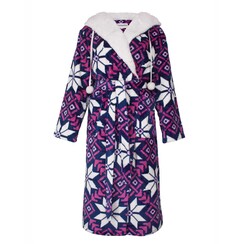 IRBRD26014A Irresistible Dames Flannel Fleece Ochtendjas Donker Blauw.