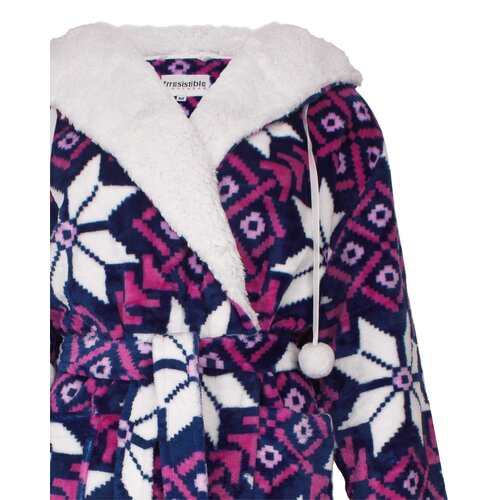 Irresistible IRBRD26014A Irresistible Dames Flannel Fleece Ochtendjas Donker Blauw.