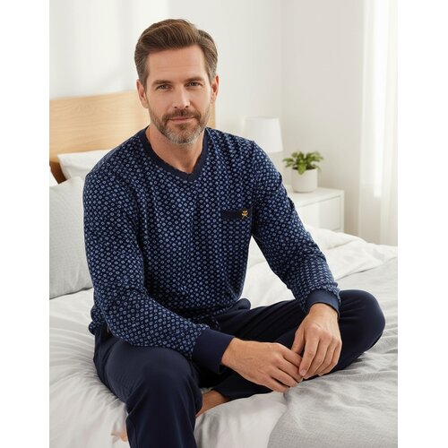 Paul Hopkins PHPYH26013A Paul Hopkins Heren Pyjama V-hals Donker Blauw.