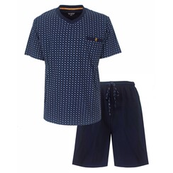 PHSAH26004A Paul Hopkins Heren Shortama V-hals Donker Blauw.