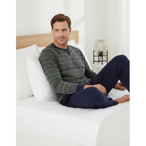 M.E.Q. MEPYH26009A MEQ Heren Pyjama Gestreept Ronde Hals Bruin.
