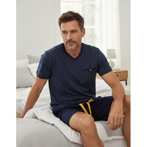 M.E.Q. MESAH26003A MEQ Heren Shortama V-hals Donker Blauw.