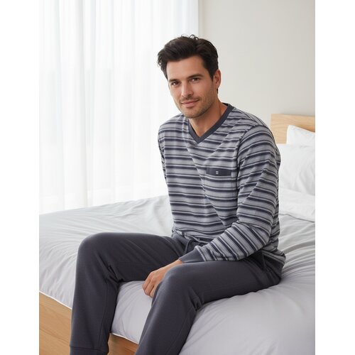 M.E.Q. MEPYH26002A MEQ  Heren Katoen-Fleece Pyjama Grijs.