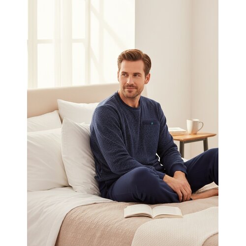 M.E.Q. MEPYH26001A MEQ  Heren Katoen-Fleece Pyjama Blauw.