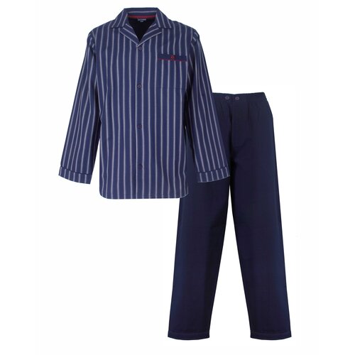 Paul Hopkins PHPYH26016A Paul Hopkins Heren Geweven Doorknoop Pyjama Donker Blauw.