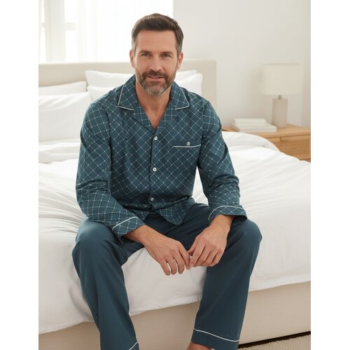 Paul Hopkins PHPYH26017A Paul Hopkins Heren Geweven Doorknoop Pyjama Groen.