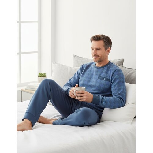 Paul Hopkins PHPYH26009A Paul Hopkins Heren Katoen-Fleece Pyjama Blauw.