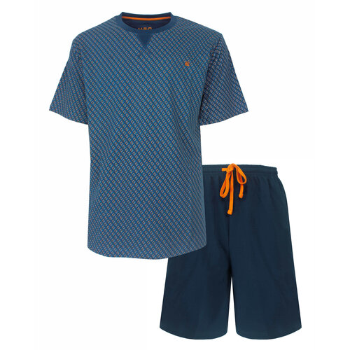 M.E.Q. MESAH26007A MEQ Heren Shortama Ronde Hals Petrol Blauw.