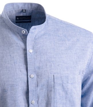 FORMEN blauw linnen hemd met opstaand kraagje