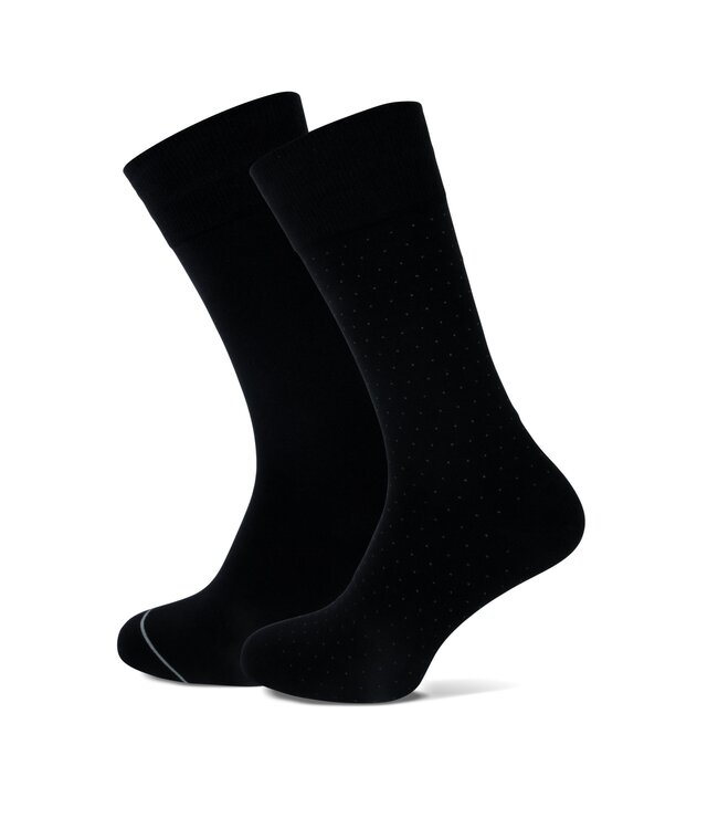 sokken 2-pack zwart-wit stip