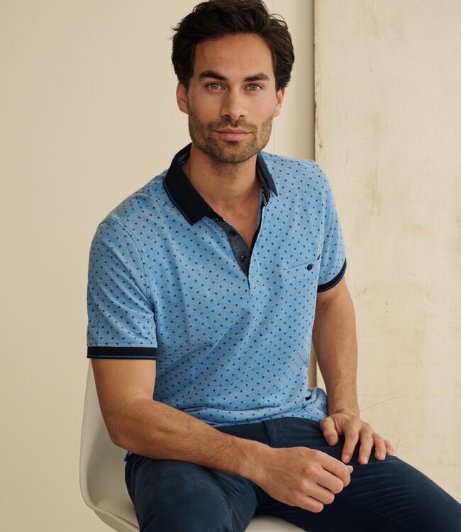 polo piqué print blauw