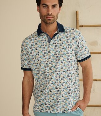 FORMEN polo cotton pique floral green