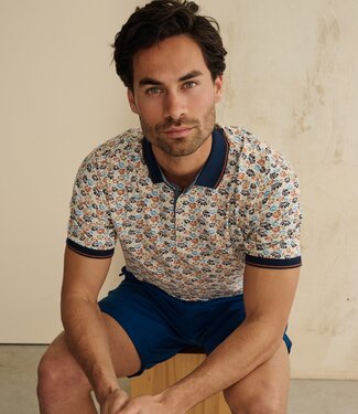 FORMEN polo cotton pique floral oranje