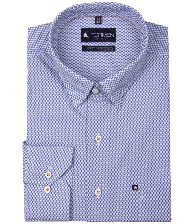 Blauw regular hemd met dessin 1