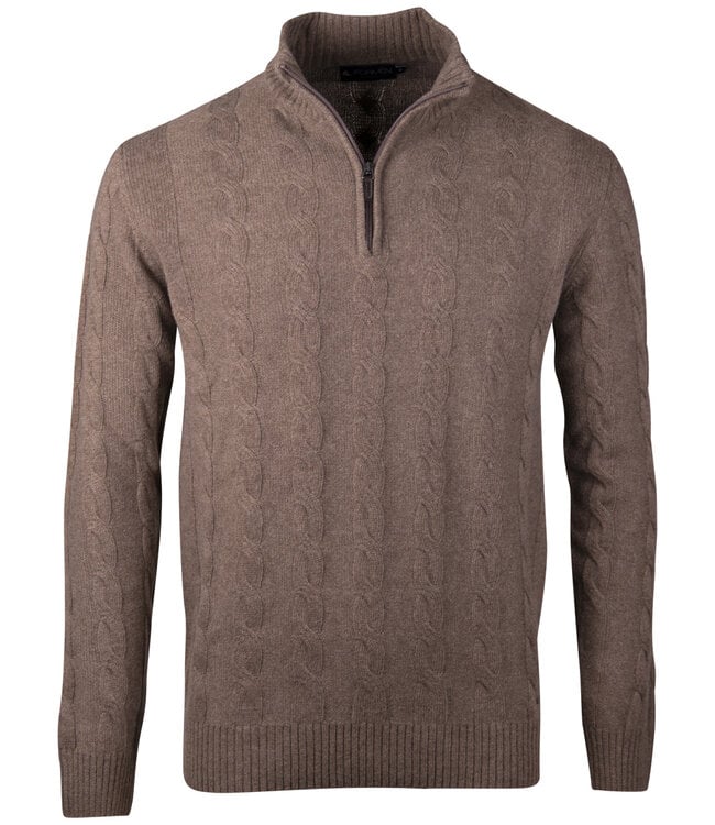 Short zip cashmere blend cable taupe 1