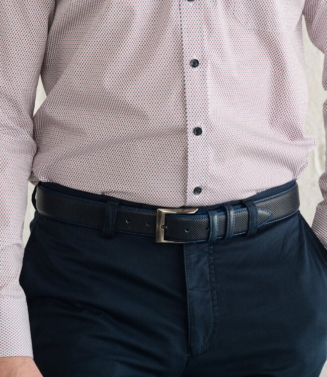 Herenriem leder donkerblauw met stiksel 3