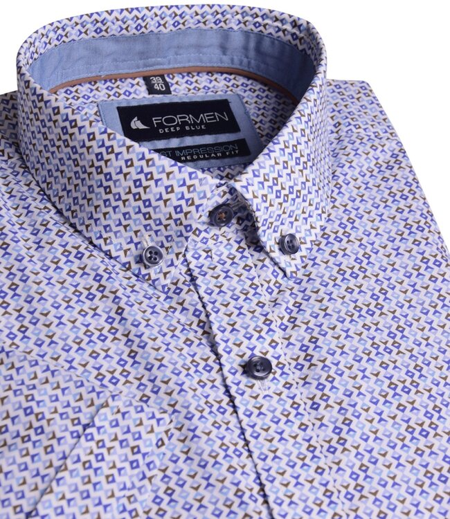 Zomerhemd met blauw-camel print 3