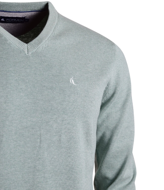 V-hals herentrui katoen saliegroen 2