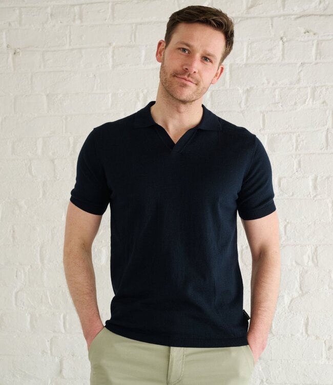 gebreide polo v-hals navy 1