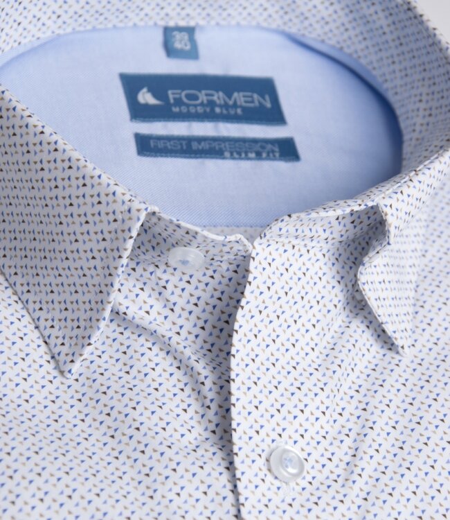 Wit slim fit hemd met fijne print 1