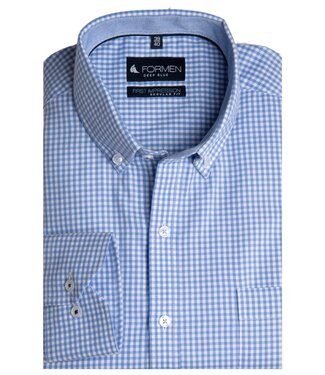 FORMEN Lichtblauw vichy geruit hemd