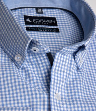 FORMEN Lichtblauw vichy geruit hemd