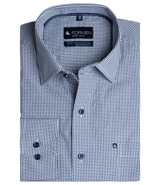 FORMEN Donkerblauw printhemd poplin