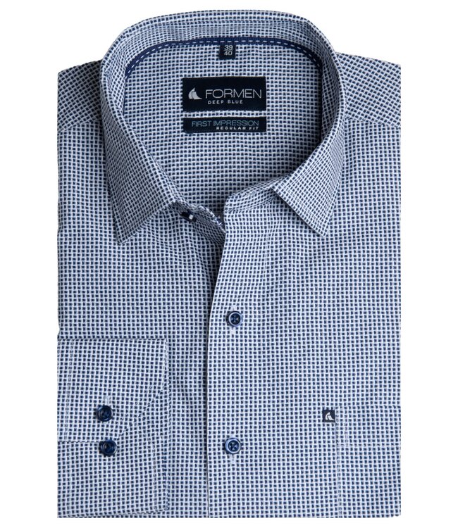 Donkerblauw printhemd poplin 3