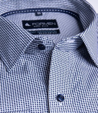 FORMEN Donkerblauw printhemd poplin