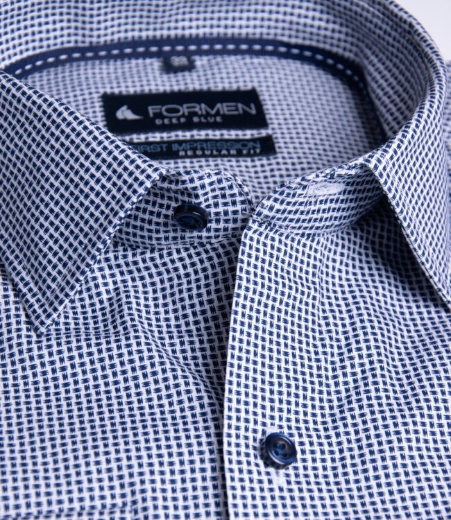 Donkerblauw printhemd poplin 1