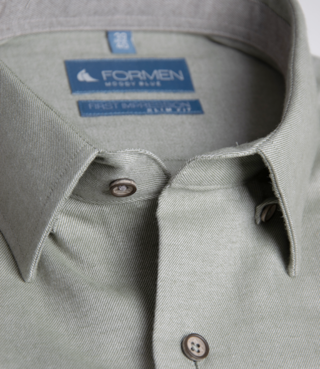 Slim fit mosgroen hemd brushed twill 1