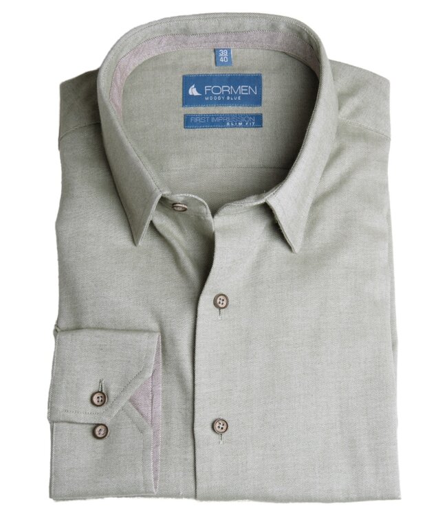 Slim fit mosgroen hemd brushed twill 3