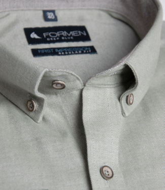 FORMEN Mosgroen hemd brushed twill